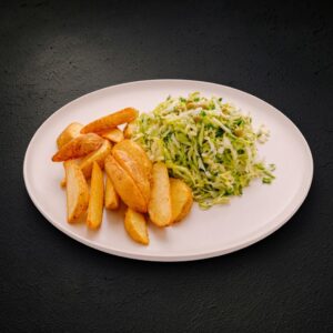 Картофель по-домашнему, салат капустный с горошком 1/350 gr